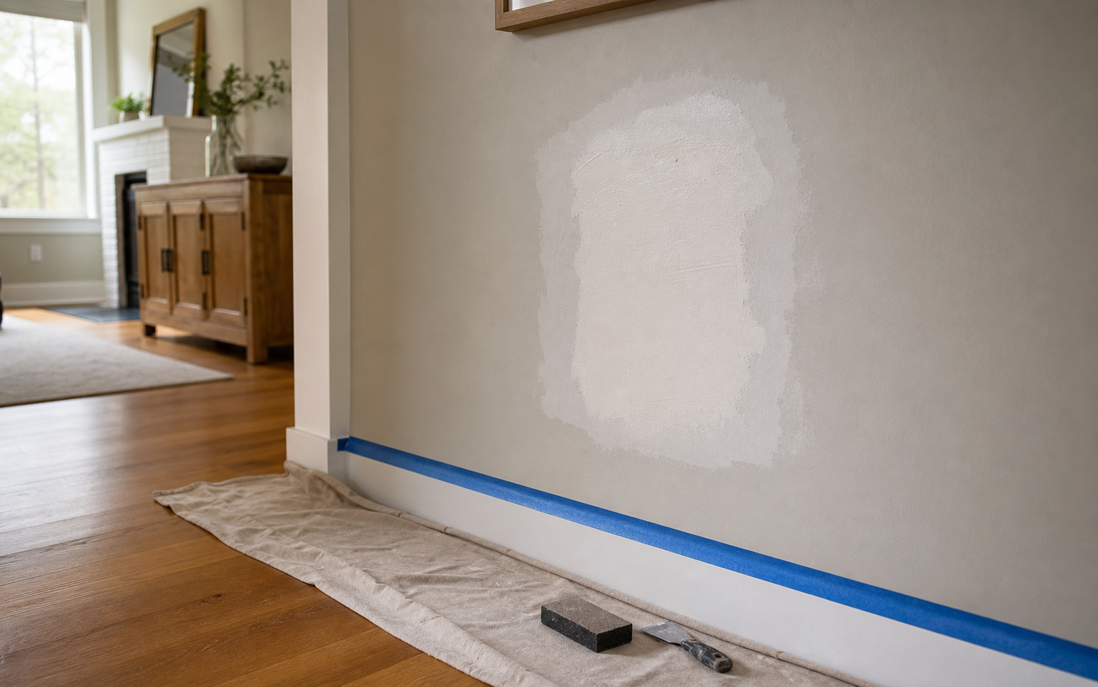 Small wall repair prepared for a clean finish